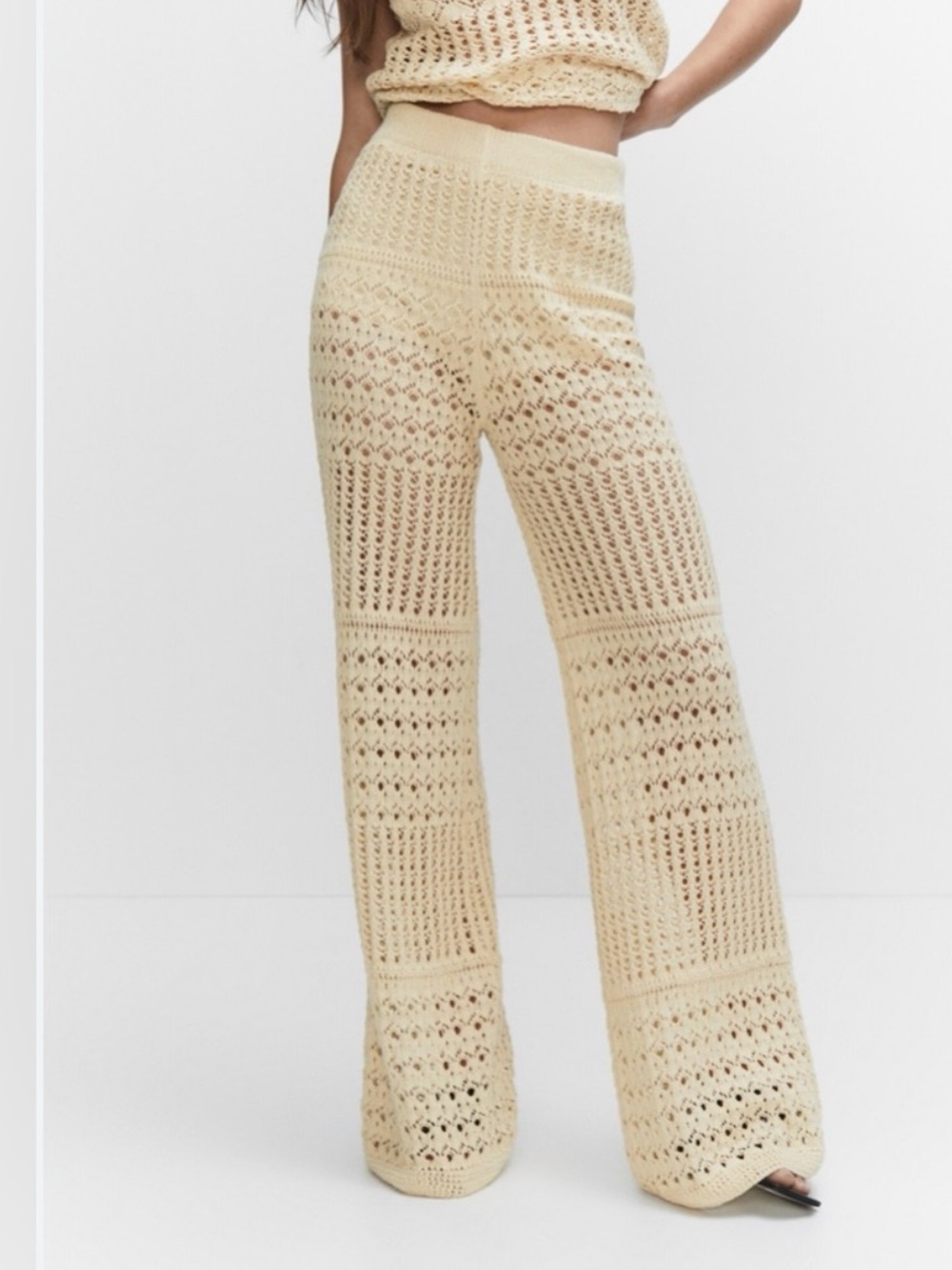 Mango Cream Crochet Knit Pants
